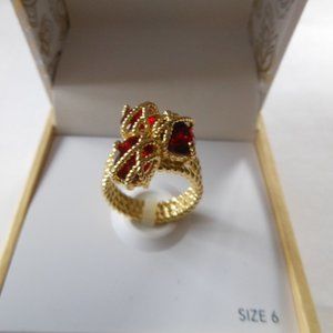 Gold Tone Imitation Ruby Stone Cluster Ring Size 6